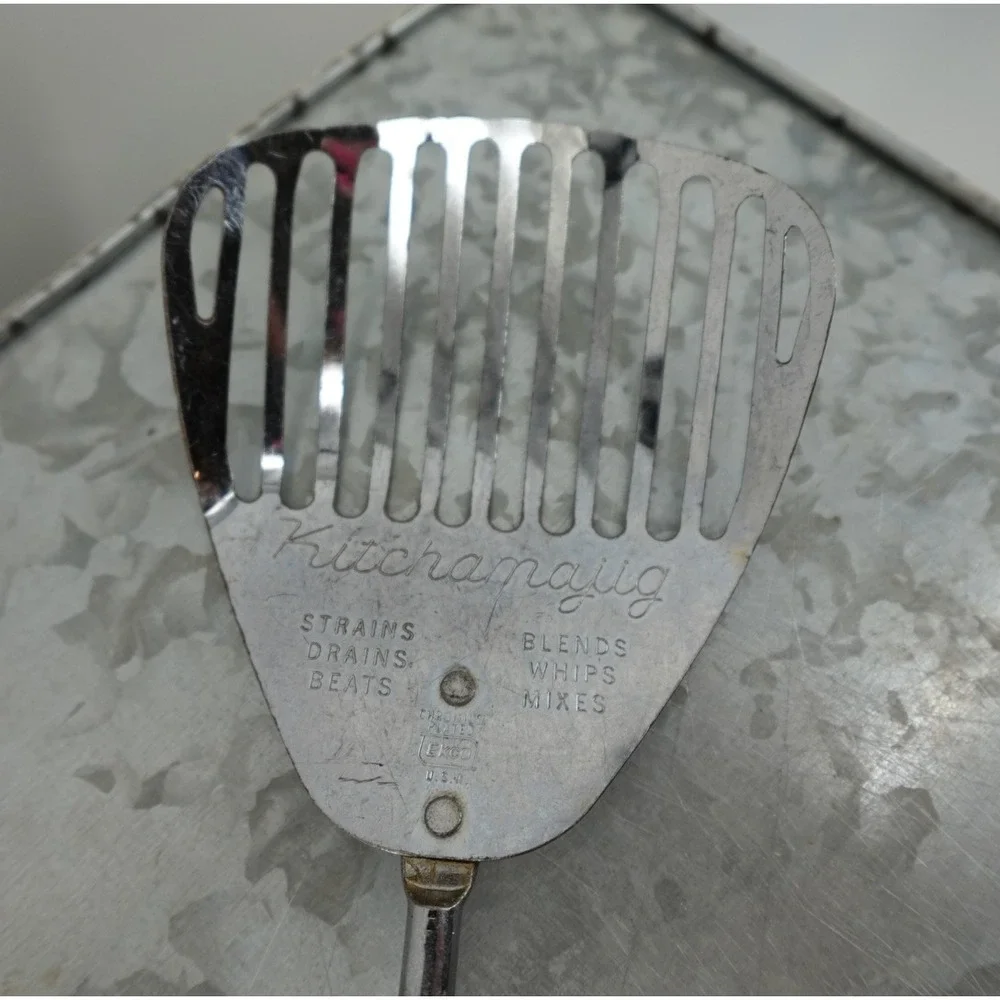 Vintage Ekco Kitchamajig‎ Slotted Spatula Strainer Black Handle Chromium Plated